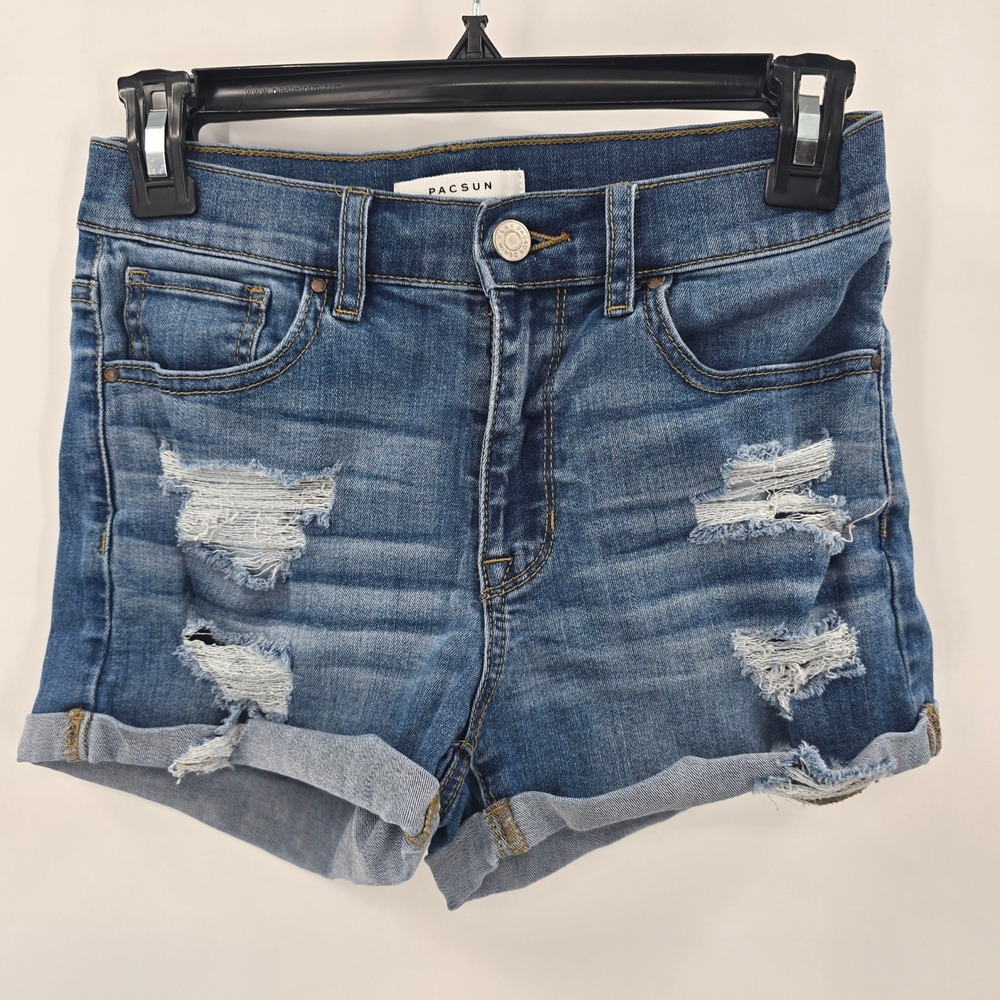 PacSun The‎ Shortie Womens 25 Medium Wash Distressed Denim Jean Shorts